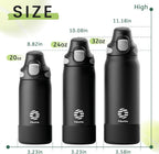 FJbottle Botella de agua aislada con soporte magnético para teléfono, frasco deportivo de acero inoxidable a prueba de fugas, función de trípode para gimnasio, entrenamiento, 32 onzas, color negro
