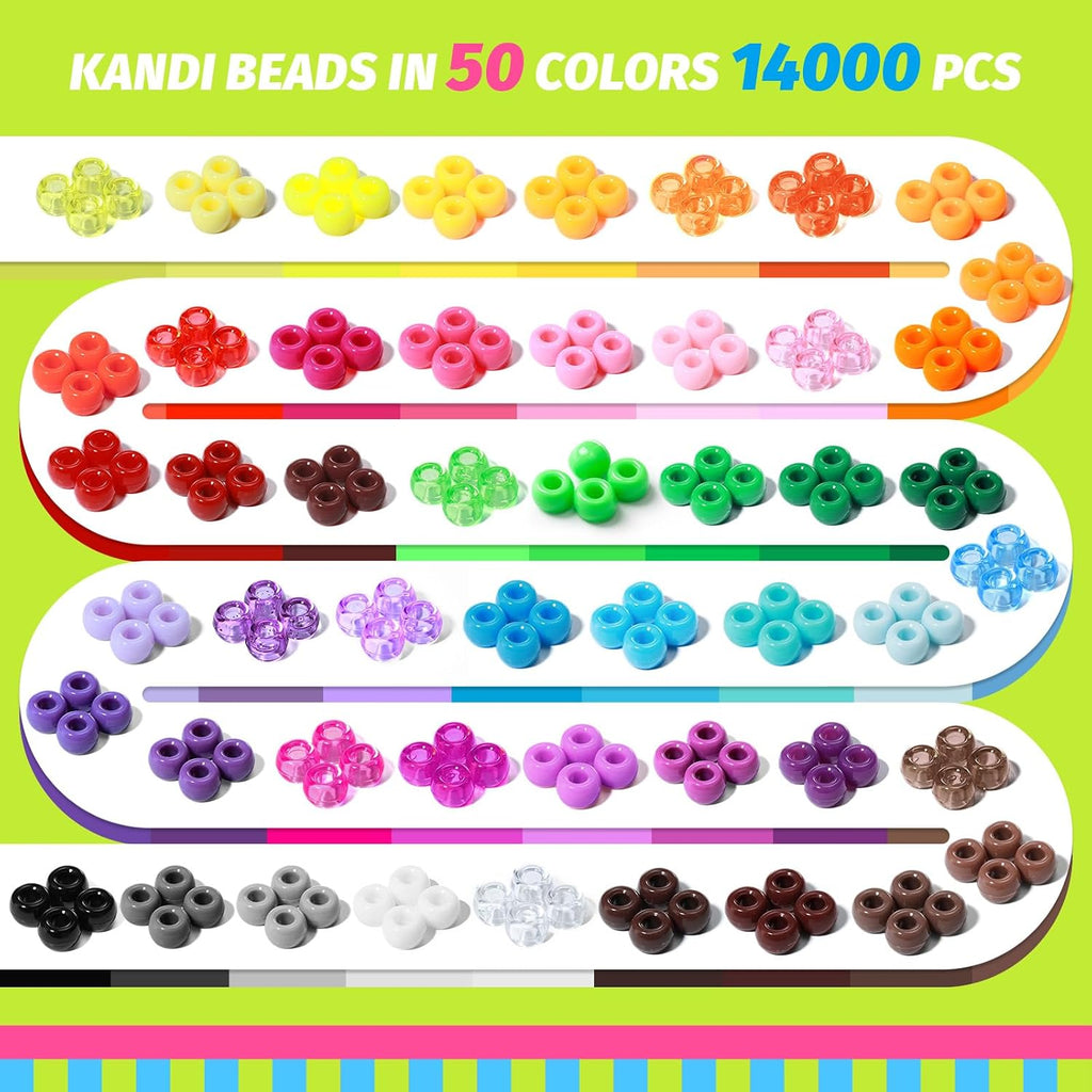 14000 cuentas de poni a granel, 50 colores para hacer pulseras