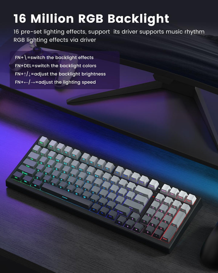 Keyporia X98 Wireless Mechanical Keyboard, RGB Backlit Custom Gamin...