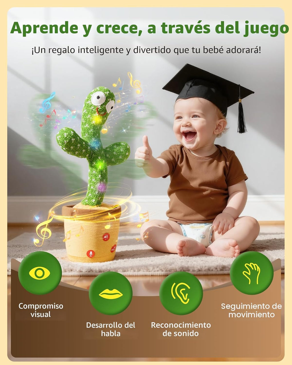 TWORIVER - Juguete de cactus parlante y bailarín de volumen ajustable, verde, No recargable