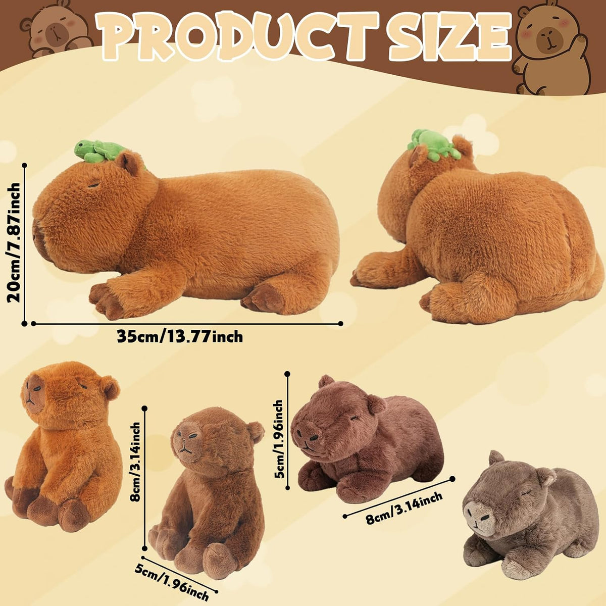 Capybara - Peluche con 4 bebés en la barriga, lindo animal de peluche