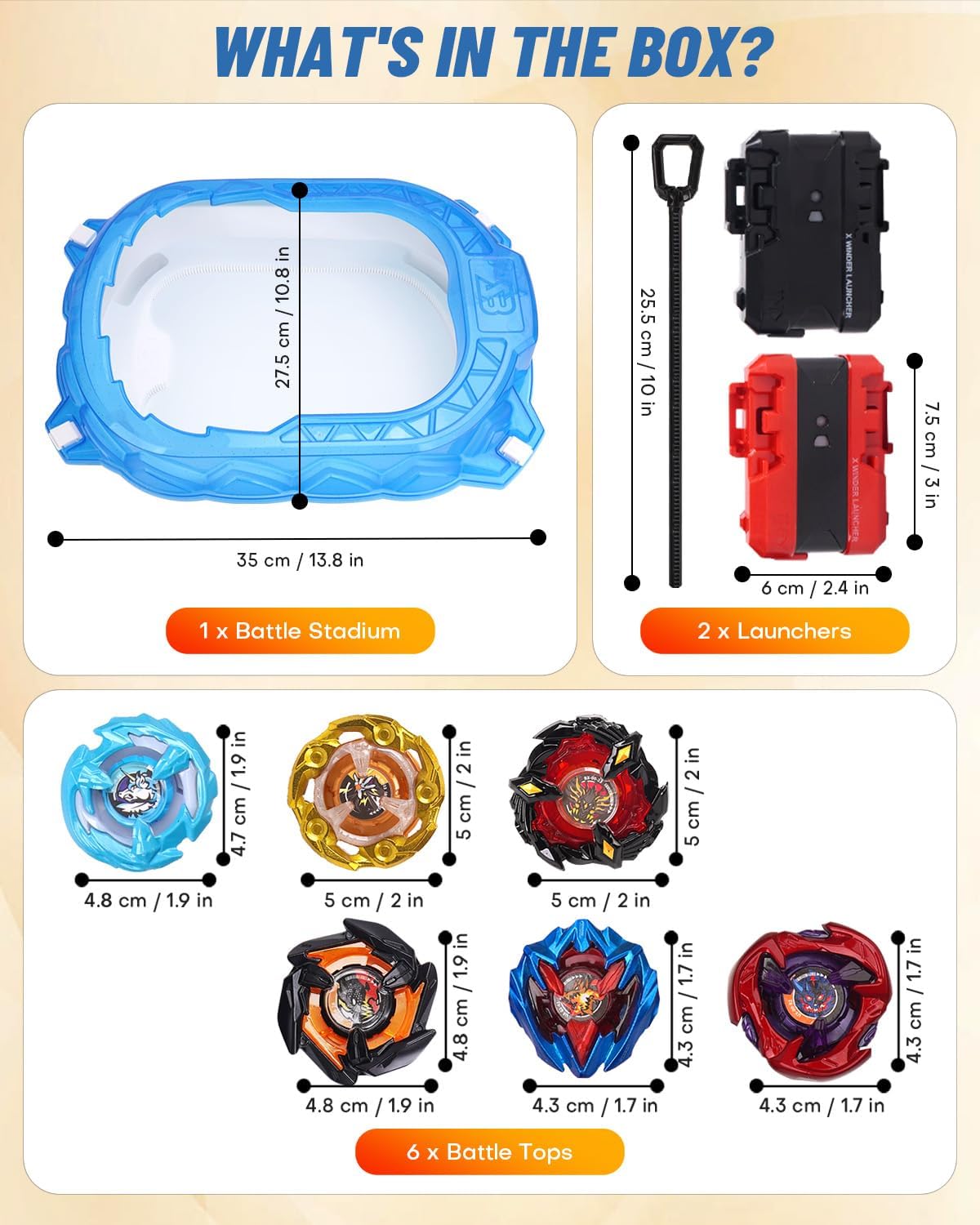 X Stadium Starter Kit - 6 Battle Tops con 2 Launchers, 1 Arena