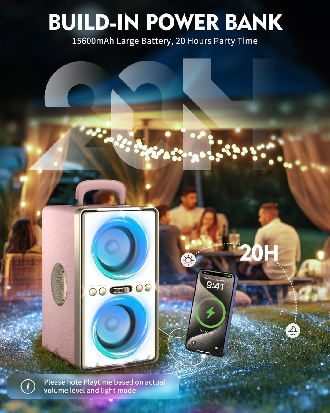 YIER Altavoz Bluetooth, altavoz de fiesta de pico de 240 W con grav...