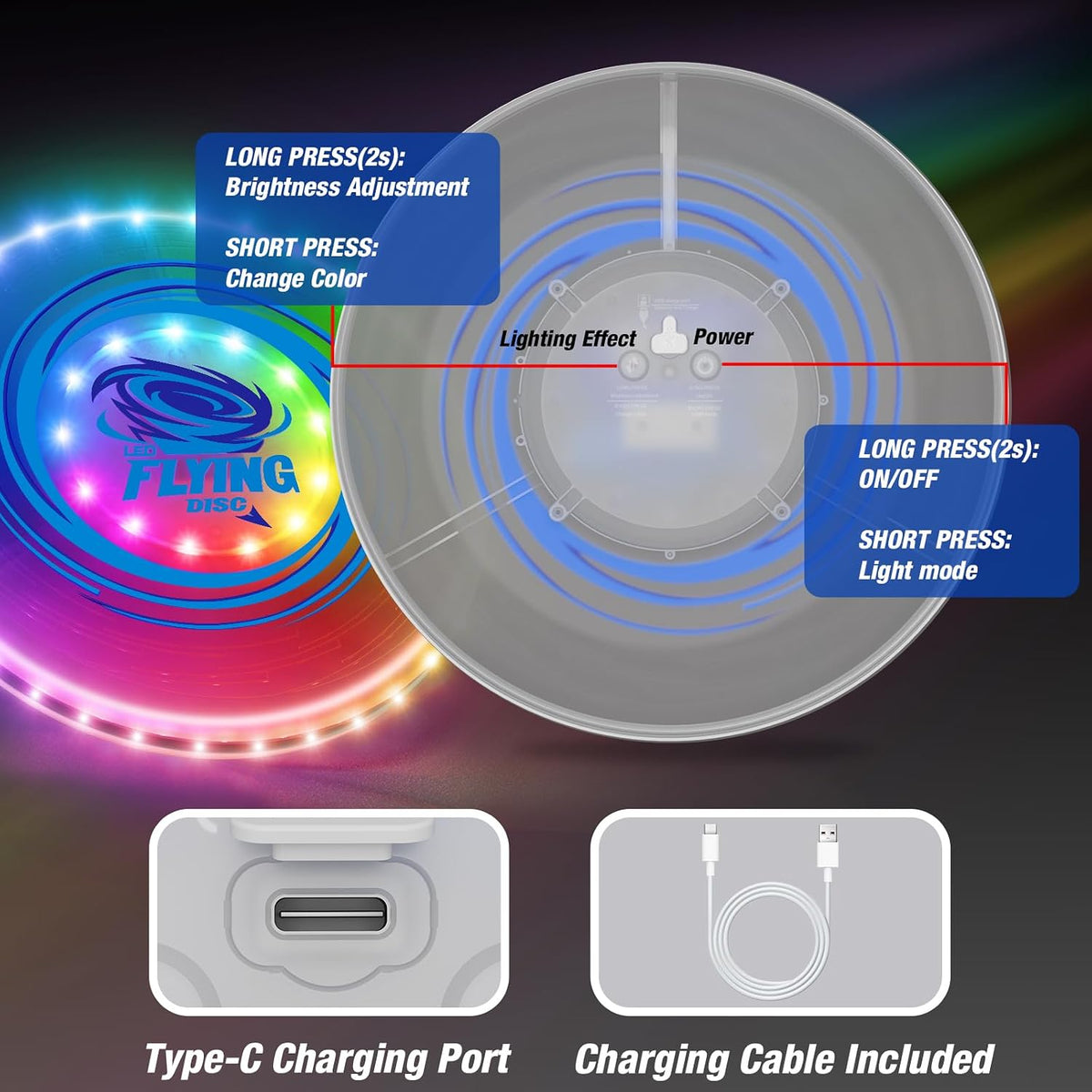2 Pack Light up Flying Discs para Kids Adults