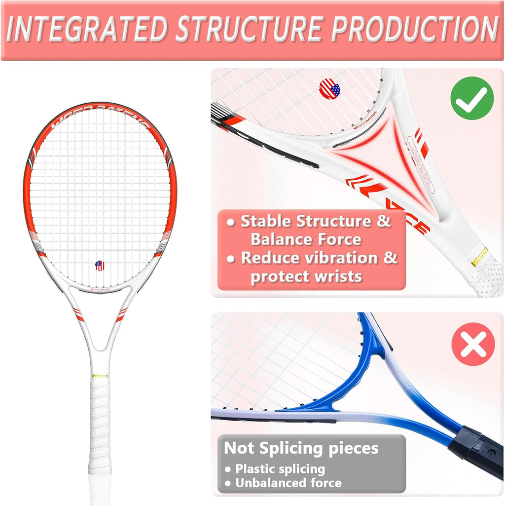 Raqueta de tenis profesional para adultos, 2 jugadores de 27 pulgadas, raqueta de tenis de velocidad aceptable para principiantes y profesionales con 3 pelotas de tenis, 2 amortiguadores de vibración,