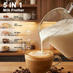 Espumador de leche eléctrico 5 en 1, espumador de leche extraíble y vaporizador de un solo toque para espuma de leche caliente y fría, latte/capuchino/chocolate caliente, espumador de leche de 600 W