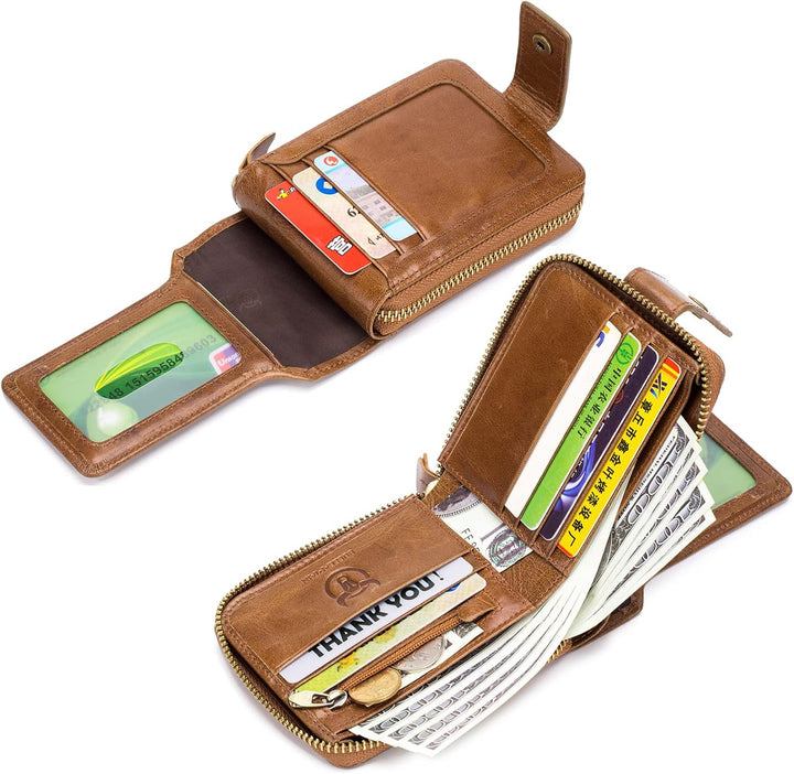 LUKZIJAES Billetera de cuero genuino para hombre, con bloqueo RFID,...
