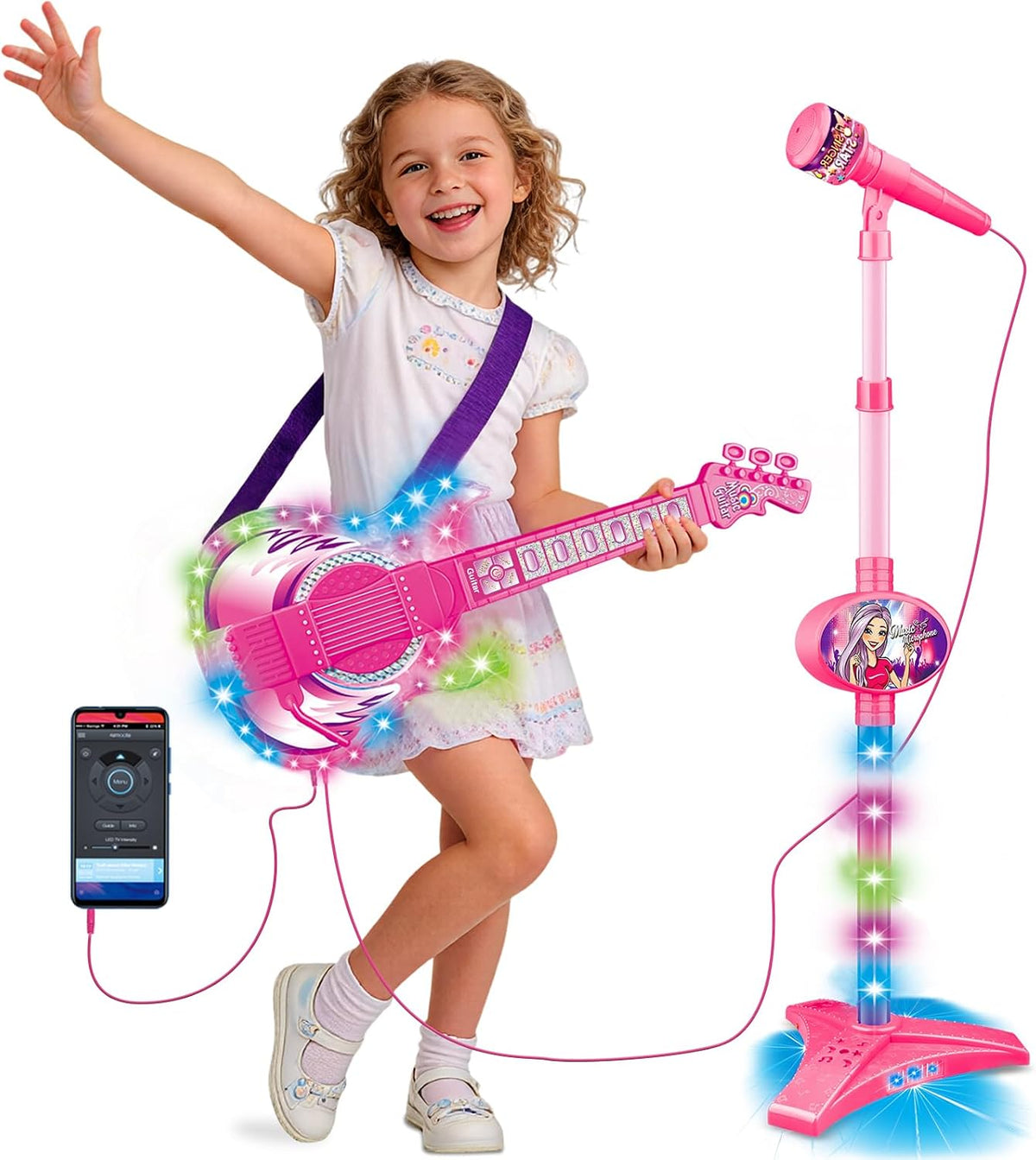 Juego de guitarra eléctrica y micrófono para niños, juguete musical, regalo