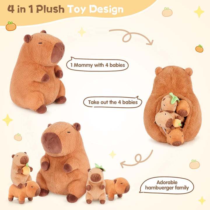 SuzziPals Peluches Capybara 5 en 1 sentados con bebés en el interio...