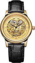 ROCOSJEWE R0106 Reloj Automático para Hombres – Esqueleto de Dial en Oro de Lujo, Reloj Mecánico de Gran Reserva Automático, Reloj de Moda para Hombre, Reloj con Correa de Cuero Negra/Marrón, Resistente al Agua, Regalo para Hombres