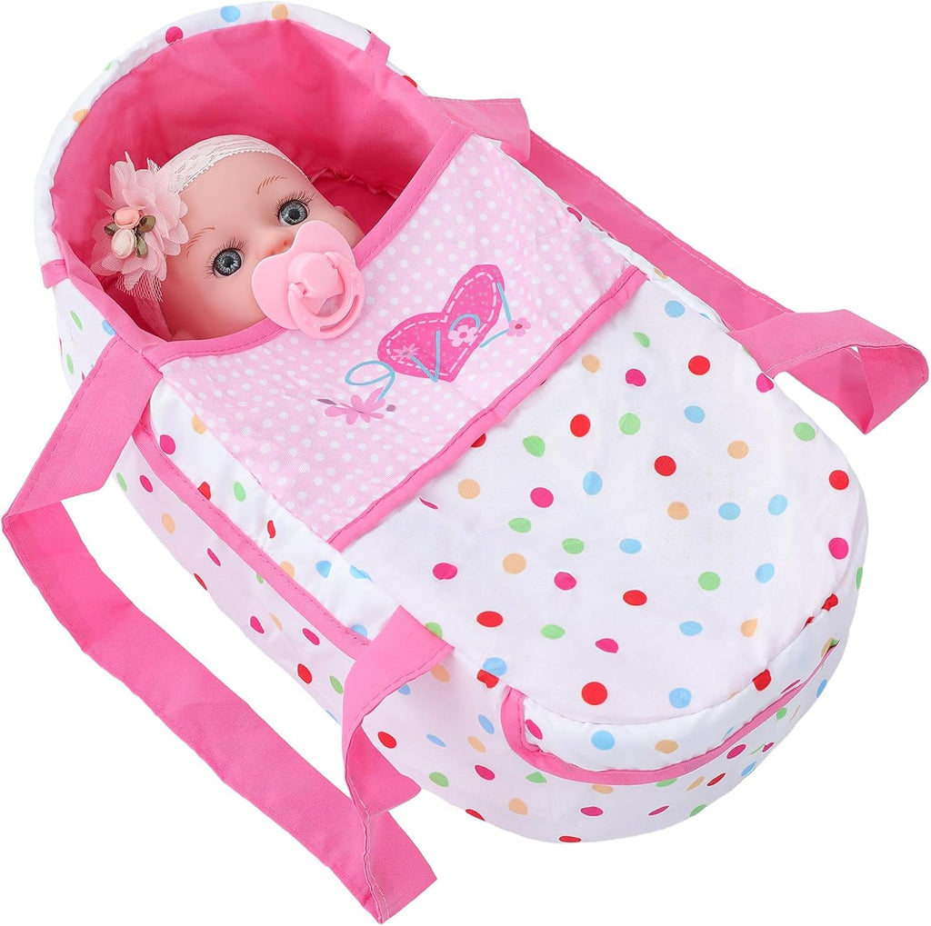 DONTNO Muñeca de bebé de 12 pulgadas con cama de moisés
