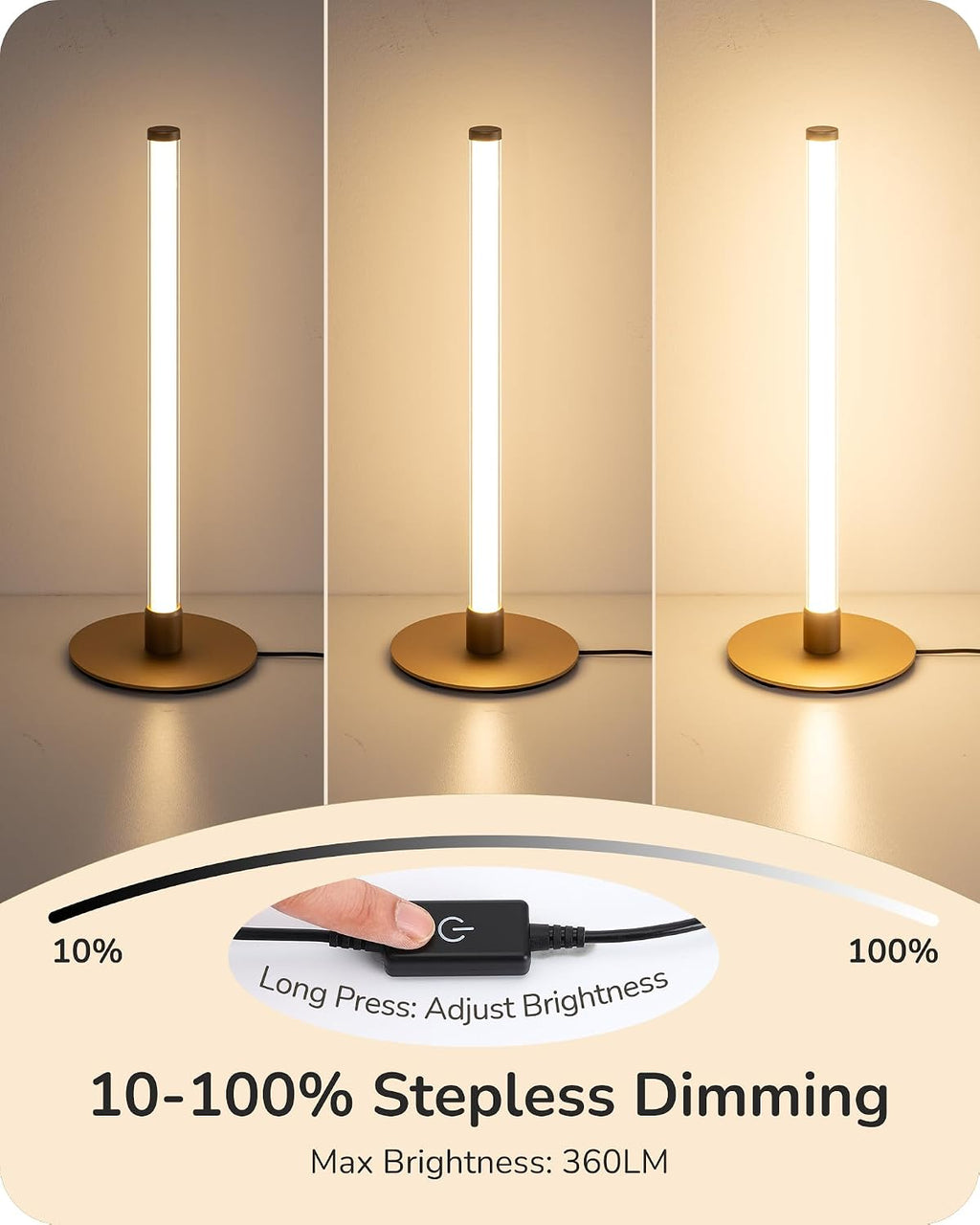 Lámpara EDISHINE Lámpara de mesa moderna, lámpara de noche delgada LED con