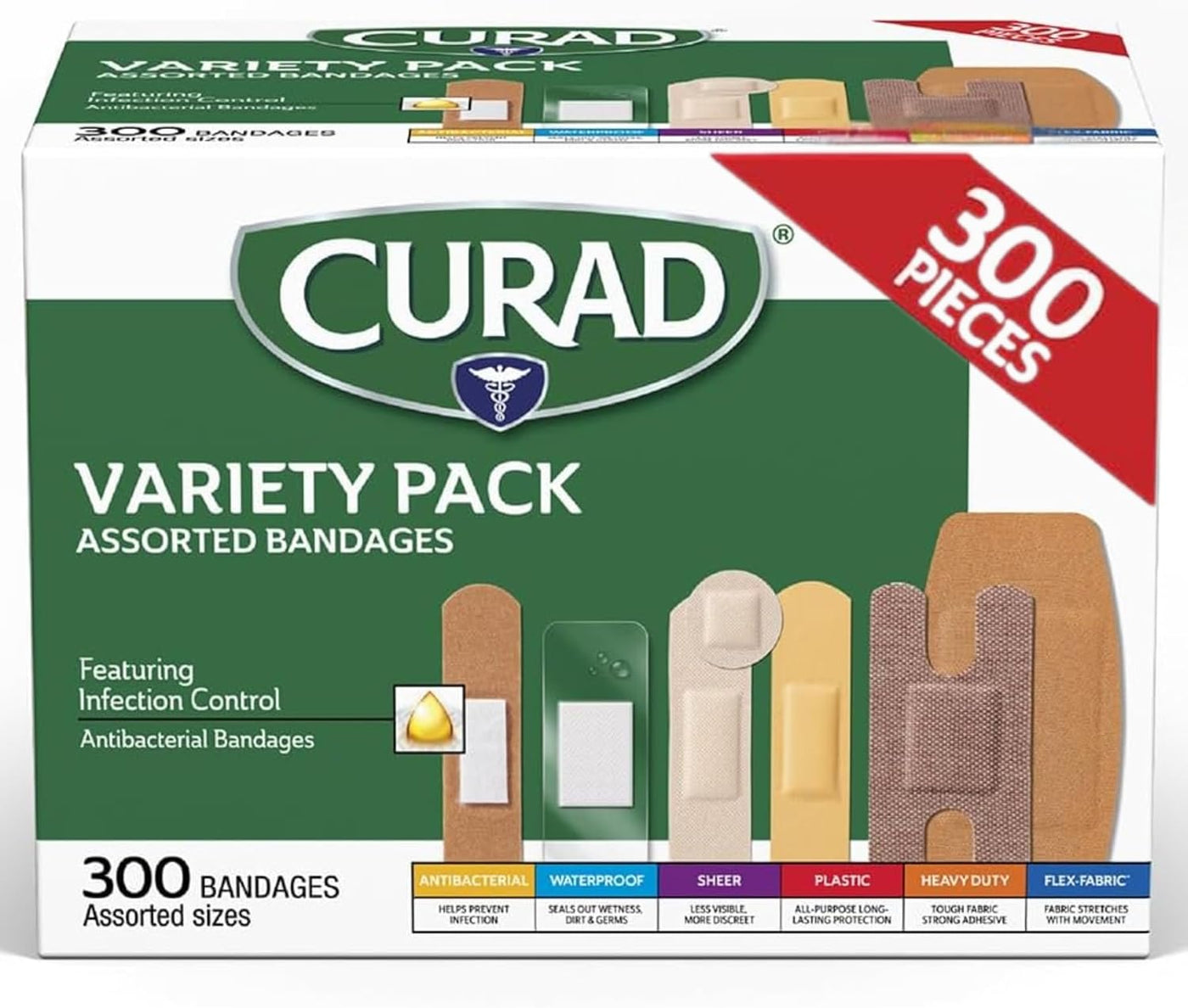 CURAD Paquete surtido de vendajes variados 300 unidades 6
