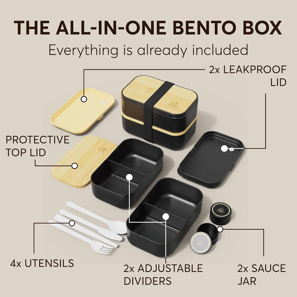 Umami Bento Box - Recipientes de almuerzo todo en 1 para adultos