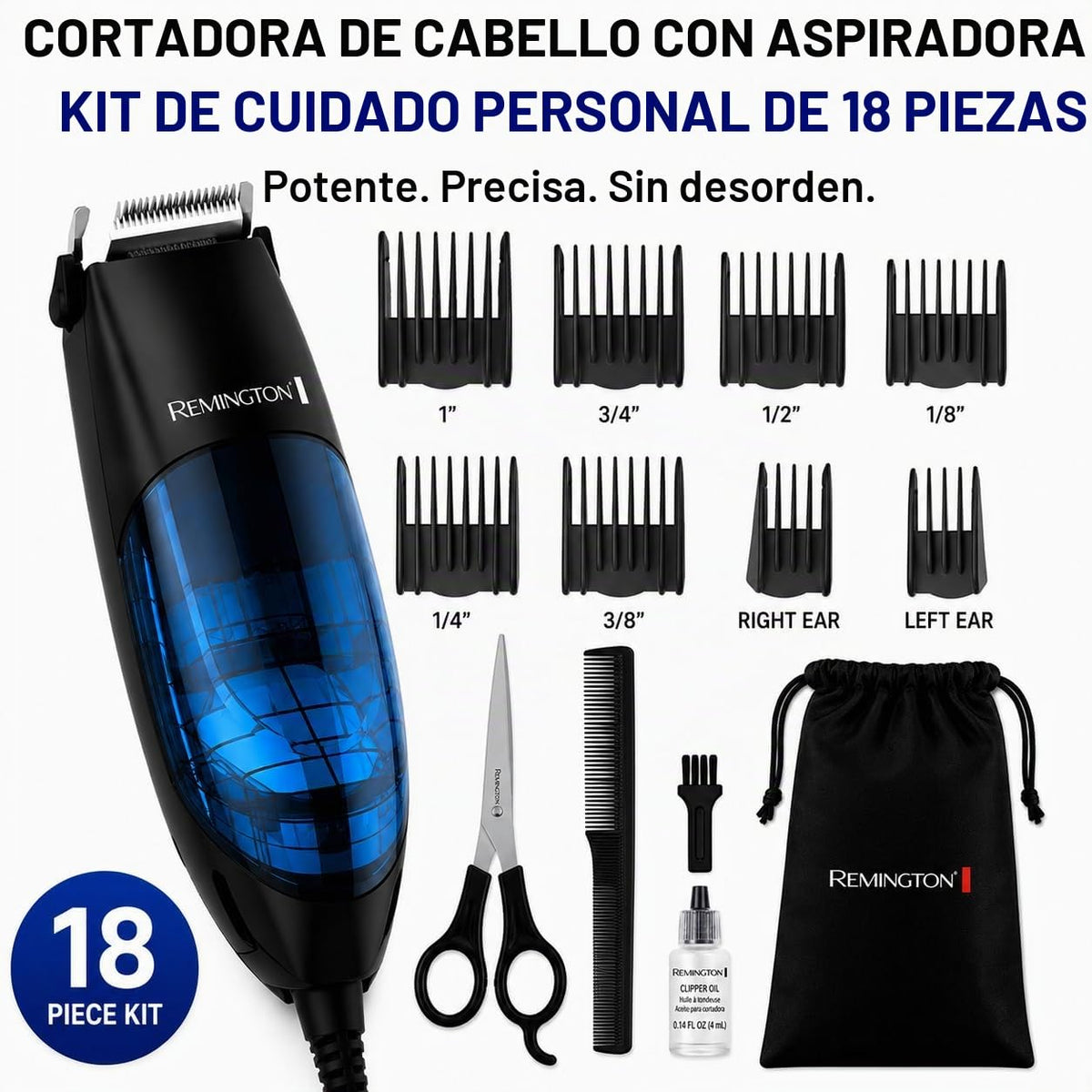 Remington Cortapelos al vacío para hombres, kit de corte de pelo de 18