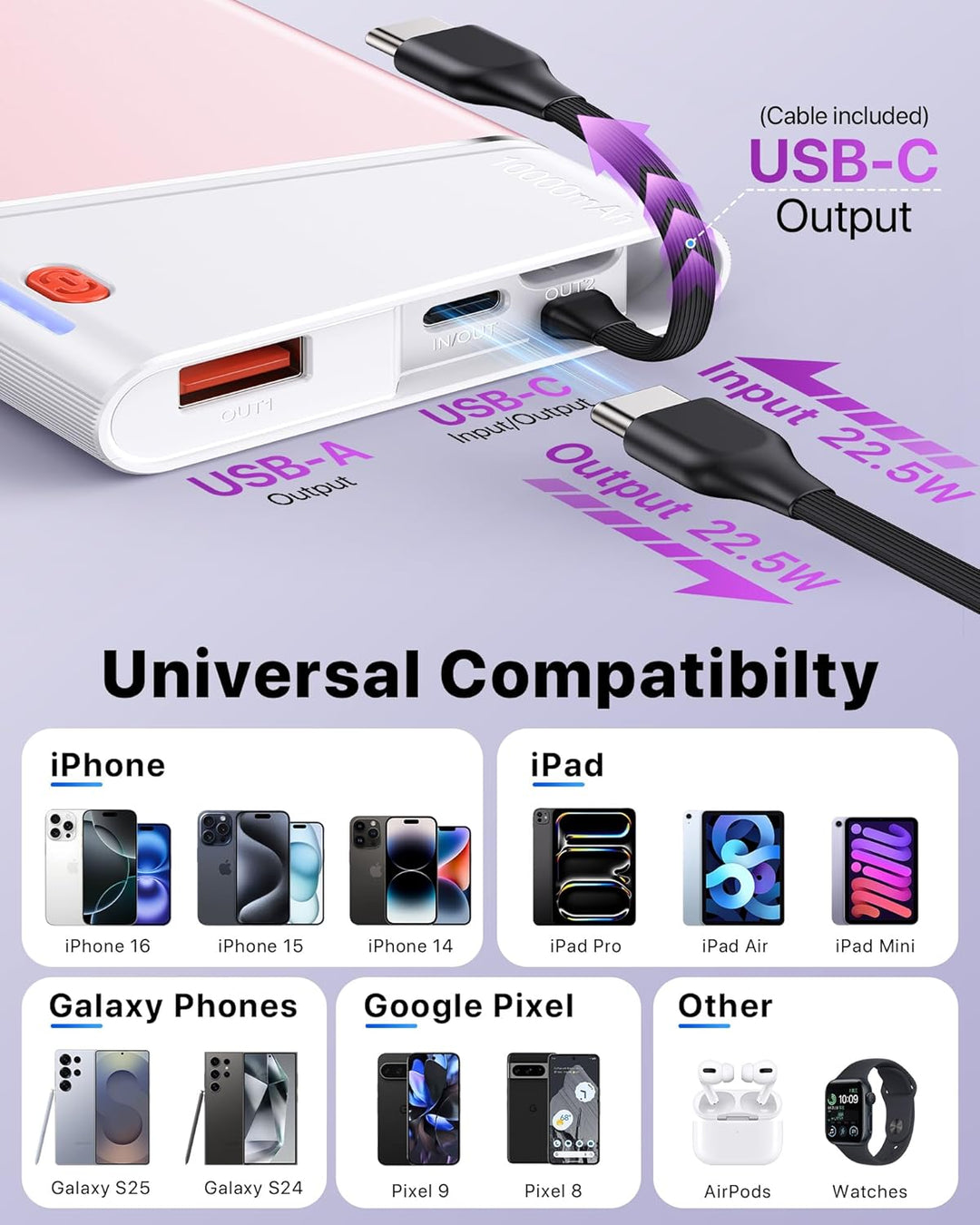 Aaoyun Cargador Portátil Power Bank, Powerbank de Carga Súper Rápid...