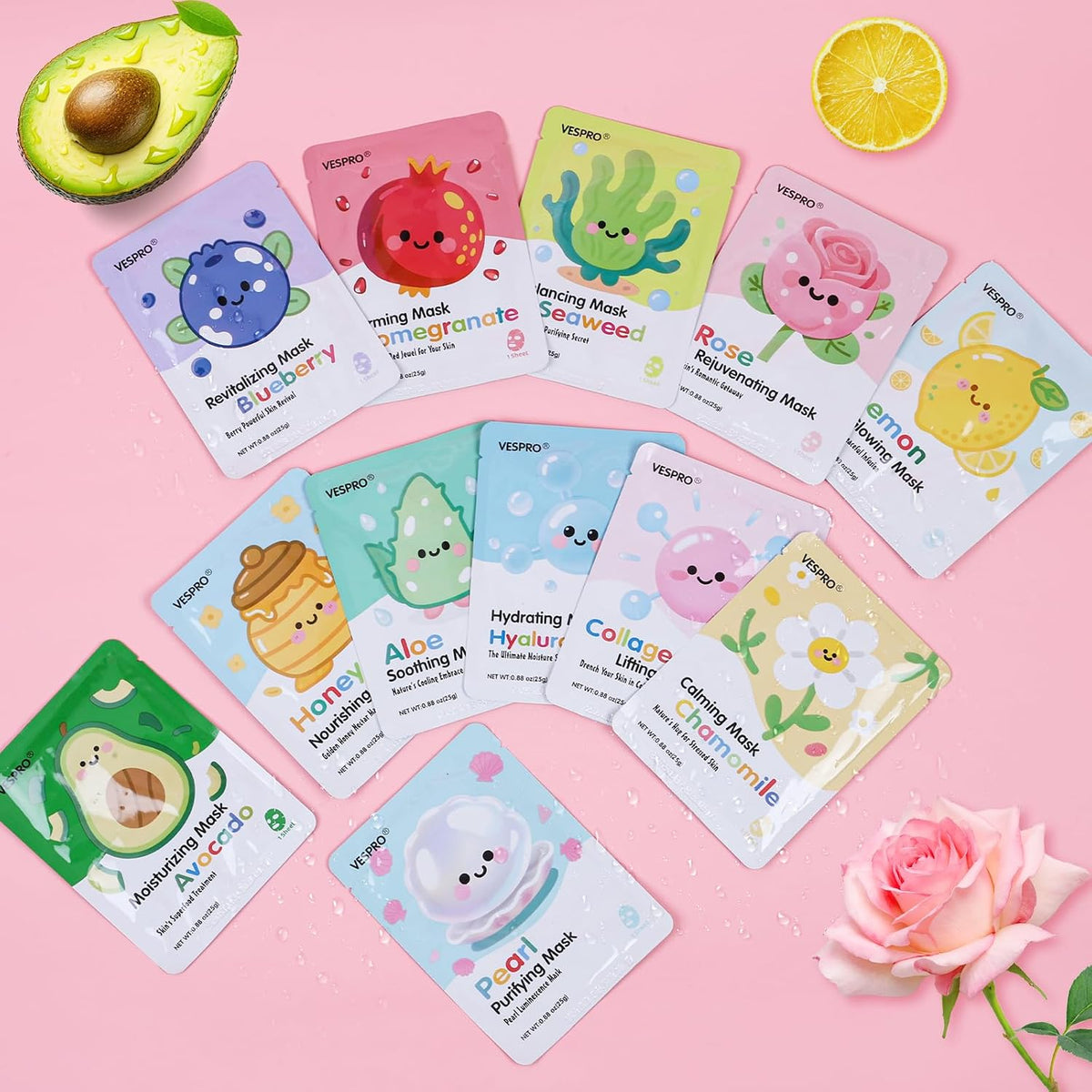 12 Pack de mascarillas faciales para mujeres, mascarilla facial hid...