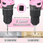 WORKPRO Taladro Atornillador Inalámbrico Rosa de 20V de Iones de Litio, 1 Batería, Cargador y Bolsa de Almacenamiento Incluidos - Cinta Rosa