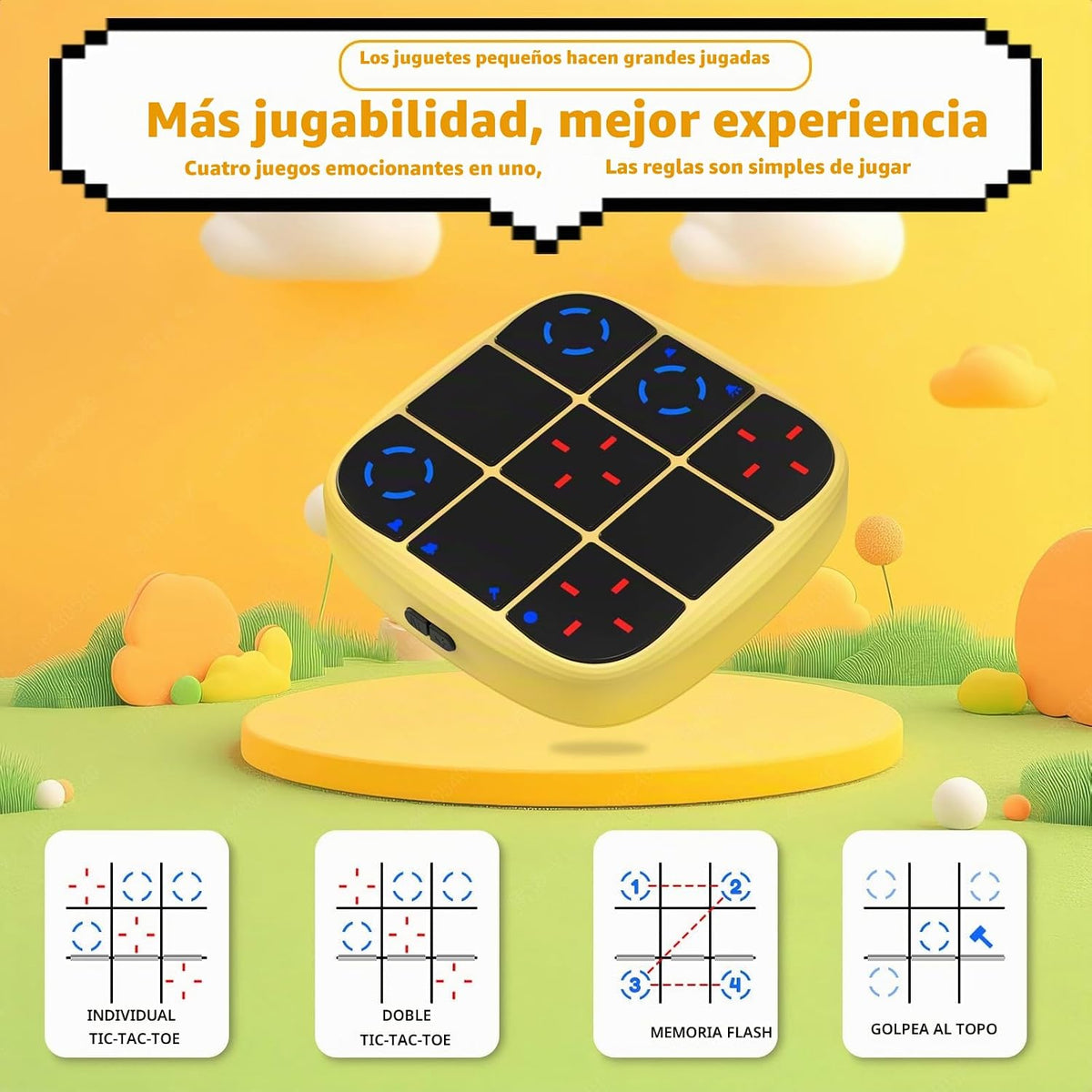 Juego de pernos recargables Tic-Tac-Toe, consola de rompecabezas de mano mejorada 4 en 1, juego de memoria educativo electrónico, juegos de mesa portátiles de viaje en automóvil para niños y adultos