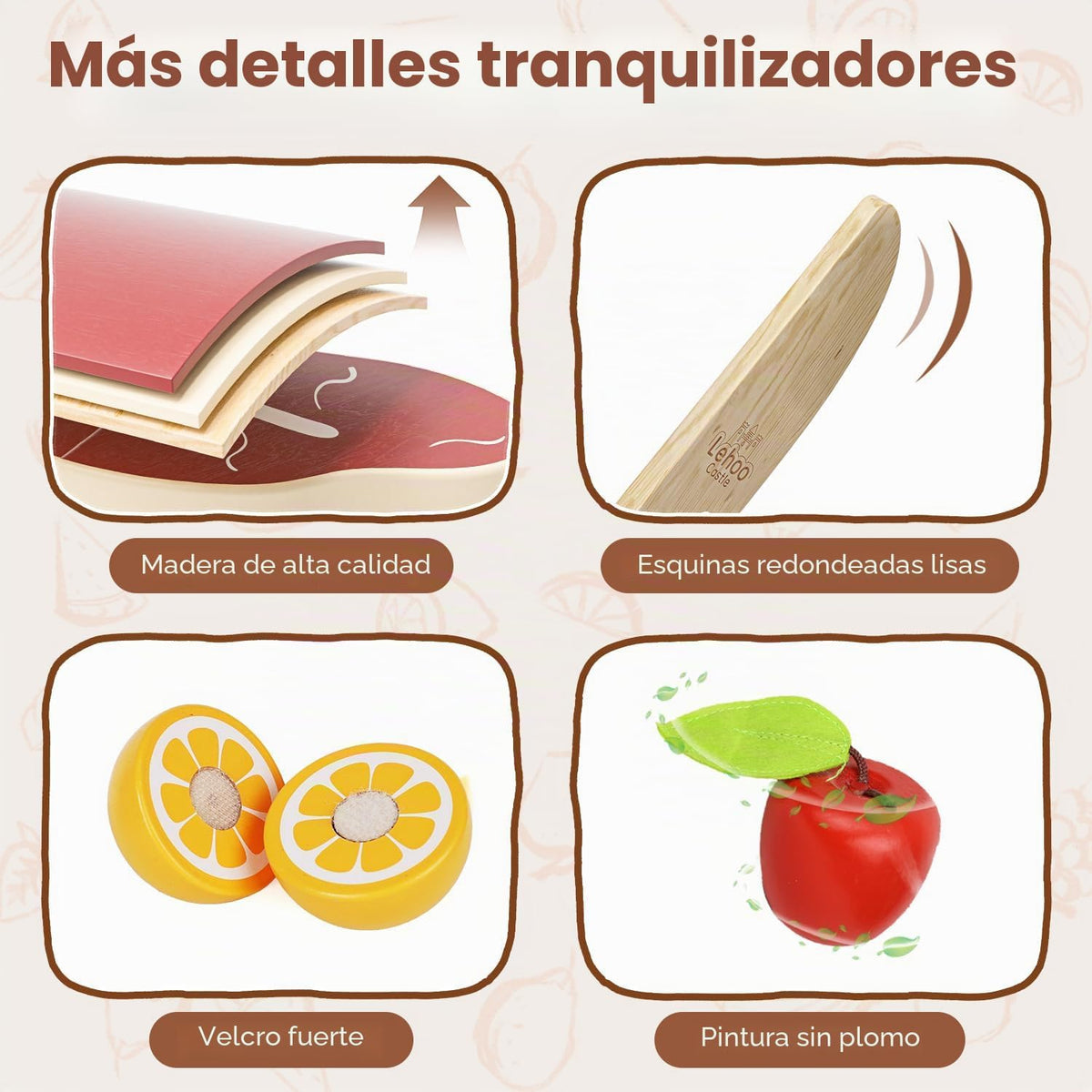Lehoo Castle Wooden Play Food Set para Toddlers, Accesorios de Cocina de Juego