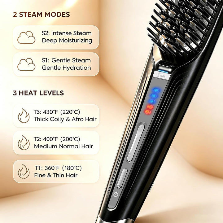 Cepillo alisador de pelo de vapor iónico para cabello y cabello riz...