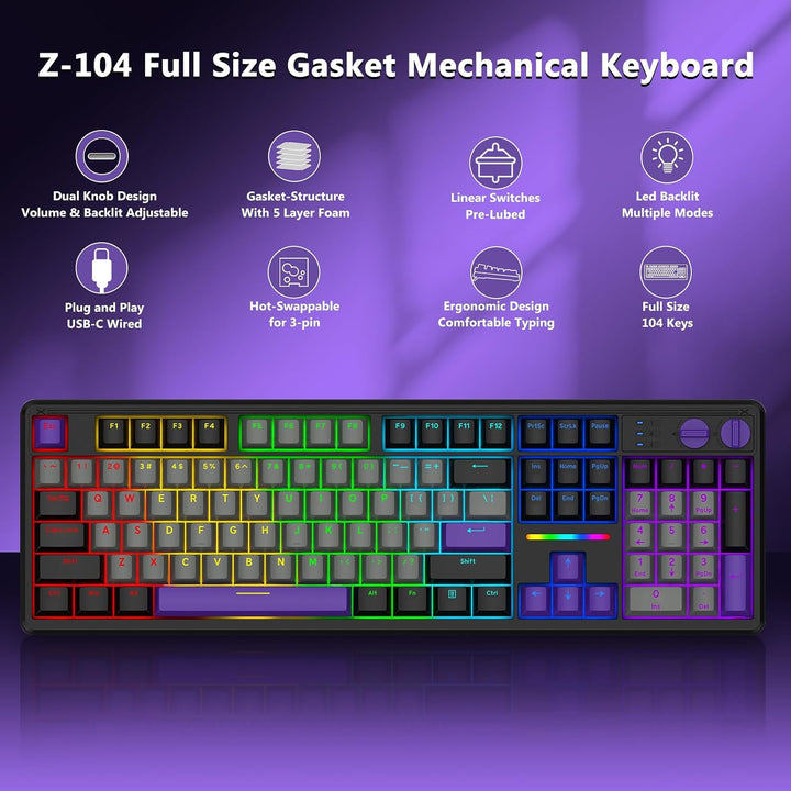 E-YOOSO Teclado mecánico cremoso con cable, estructura de junta con...