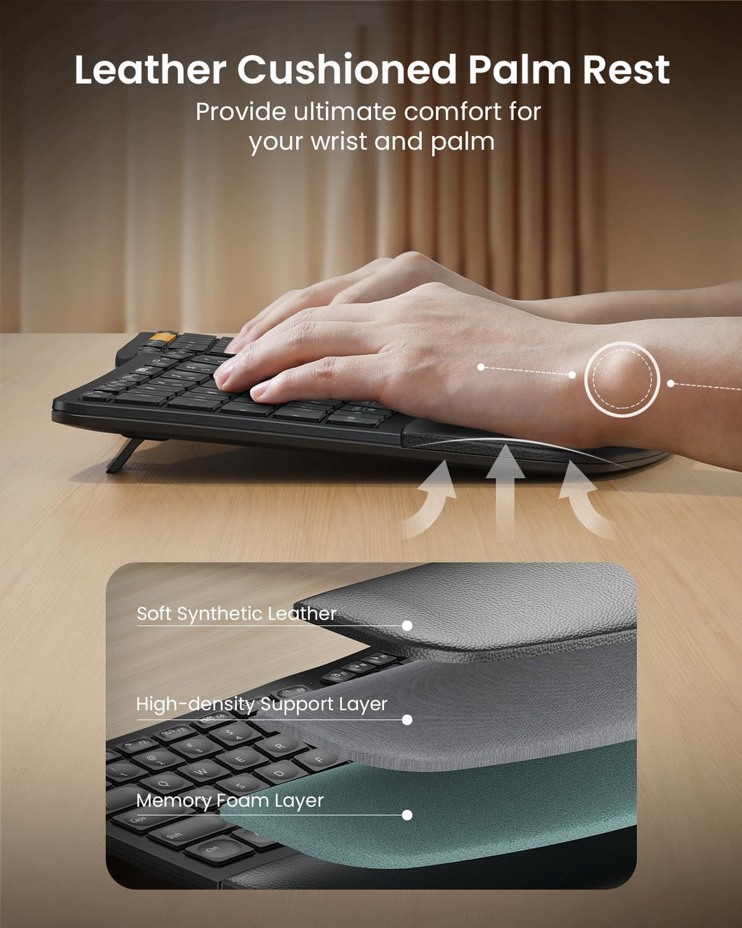 ProtoArc Teclado ergonómico Bluetooth retroiluminado, EK01 Plus, te...