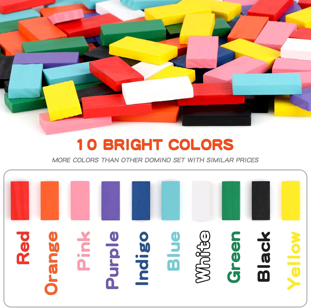 Juego de 1000 piezas de dominó para niños con 11 bloques adicionales, bloques de construcción de madera, 10 colores, juegos de fichas de dominó, juguete educativo para niños, fiesta de cumpleaños con bolsa de almacenamiento