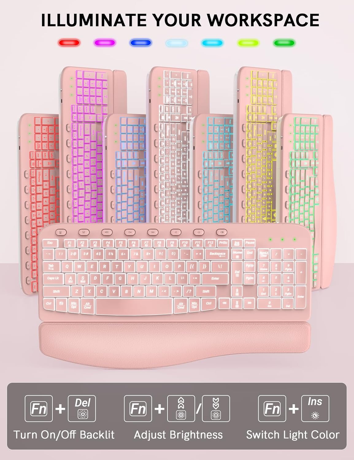 SABLUTE Combo ergonómico de teclado y mouse inalámbricos, teclado W...