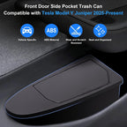 Safego Bote de basura para puerta delantera de automóvil para Tesla Model Y Juniper/YL 2026 2025, paquete de 2 cajas de almacenamiento para puerta lateral, accesorios organizadores con diseño de tapa