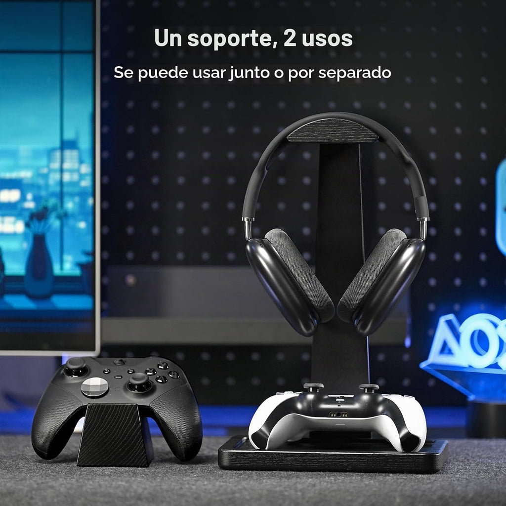 UPERGO Soporte de auriculares de madera maciza con soporte para controlador