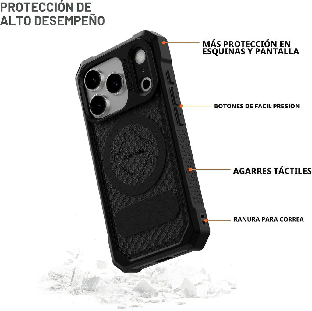 Rokform - Carcasa resistente para iPhone 17 Pro, magnética + RokLock (negro)