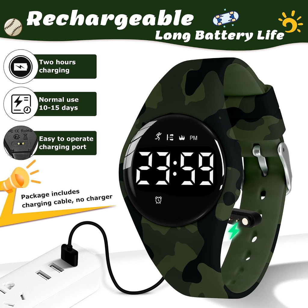 Relojes para niños y niñas, reloj deportivo digital con contador de pasos, podómetro, alarma de vibración, sin aplicación, impermeable, rastreador de fitness, reloj para niños, niñas, adolescentes