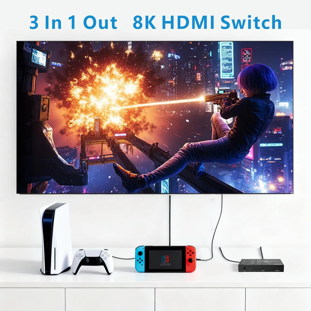 Interruptor HDMI 8K 3 en 1 salida 4K@120Hz HDMI Switcher con