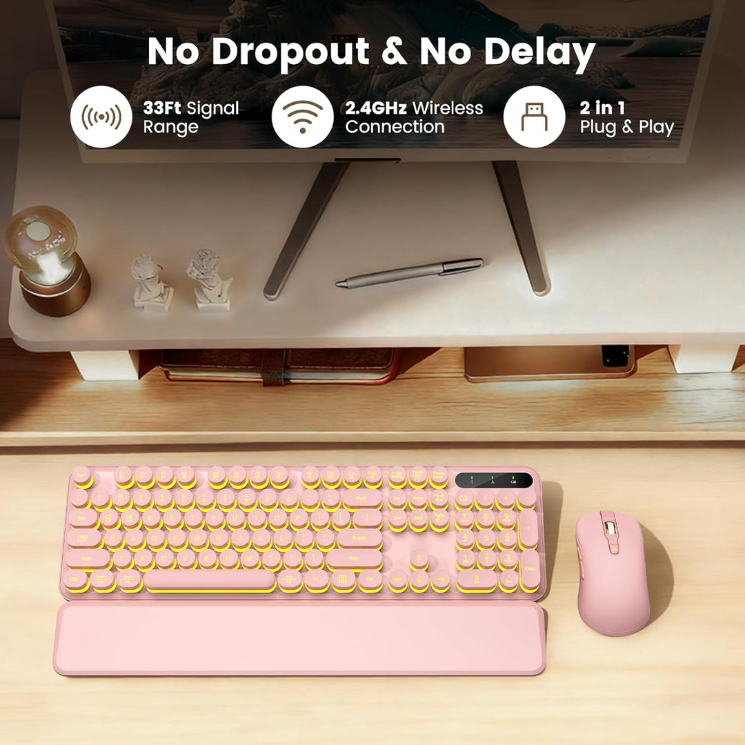 Combo de teclado y mouse inalámbricos, teclas redondas retroilumina...
