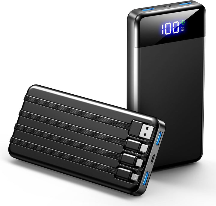 Cargador portátil de 35000 mAh - Powerbank con 4 cables integrados,...