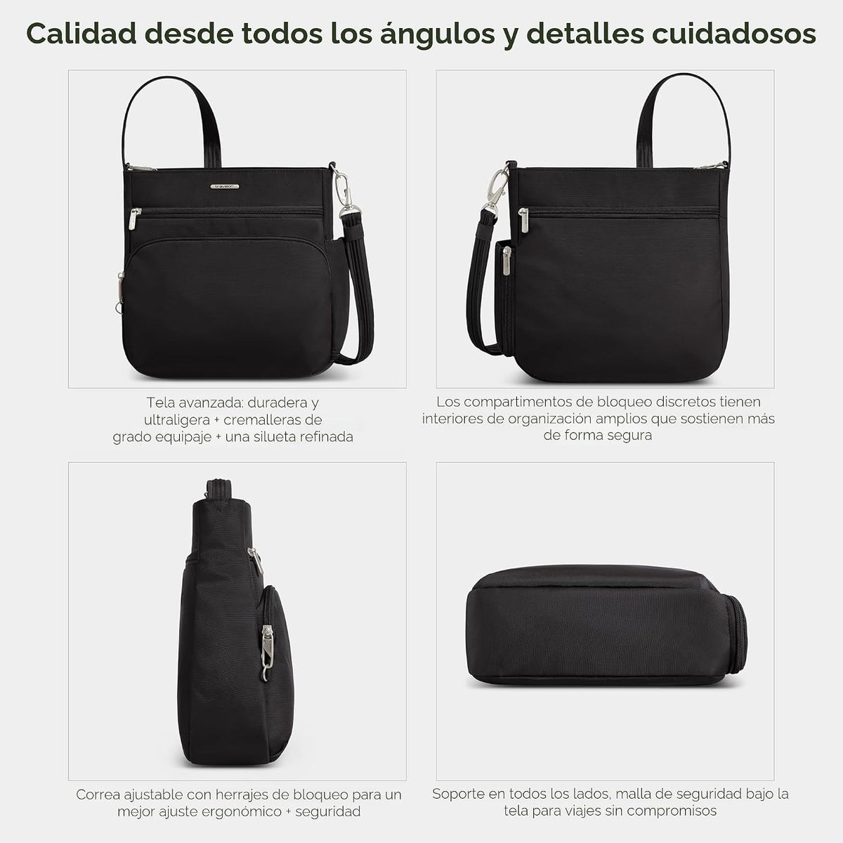 Travelon Bolso bandolera clásico antirrobo Norte/Sur