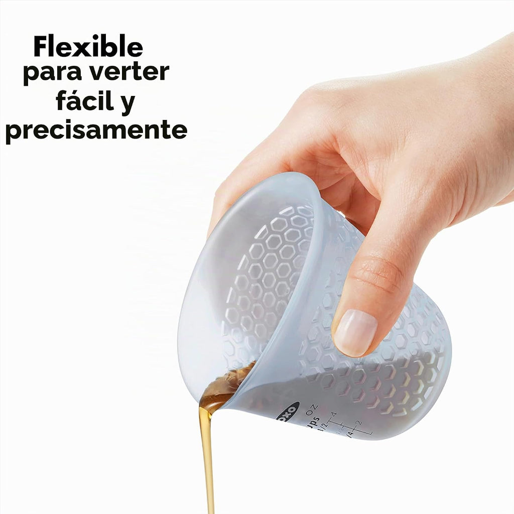 1 taza de medir de silicón para exprimir y verter, con patrón Stay-Cool, de la marca Oxo Good Grips, Juego de 3 piezas, Azul