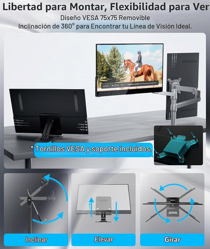 Ingnok Monitor portátil, pantalla táctil de 10 puntos de 15.6 pulga...
