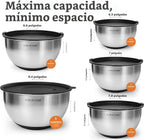 Juego de tazones para mezclar de acero inoxidable con tapas, 3 accesorios para rallar, tapas herméticas, base de silicona antideslizante, tazones grandes de mezcla de metal para cocina