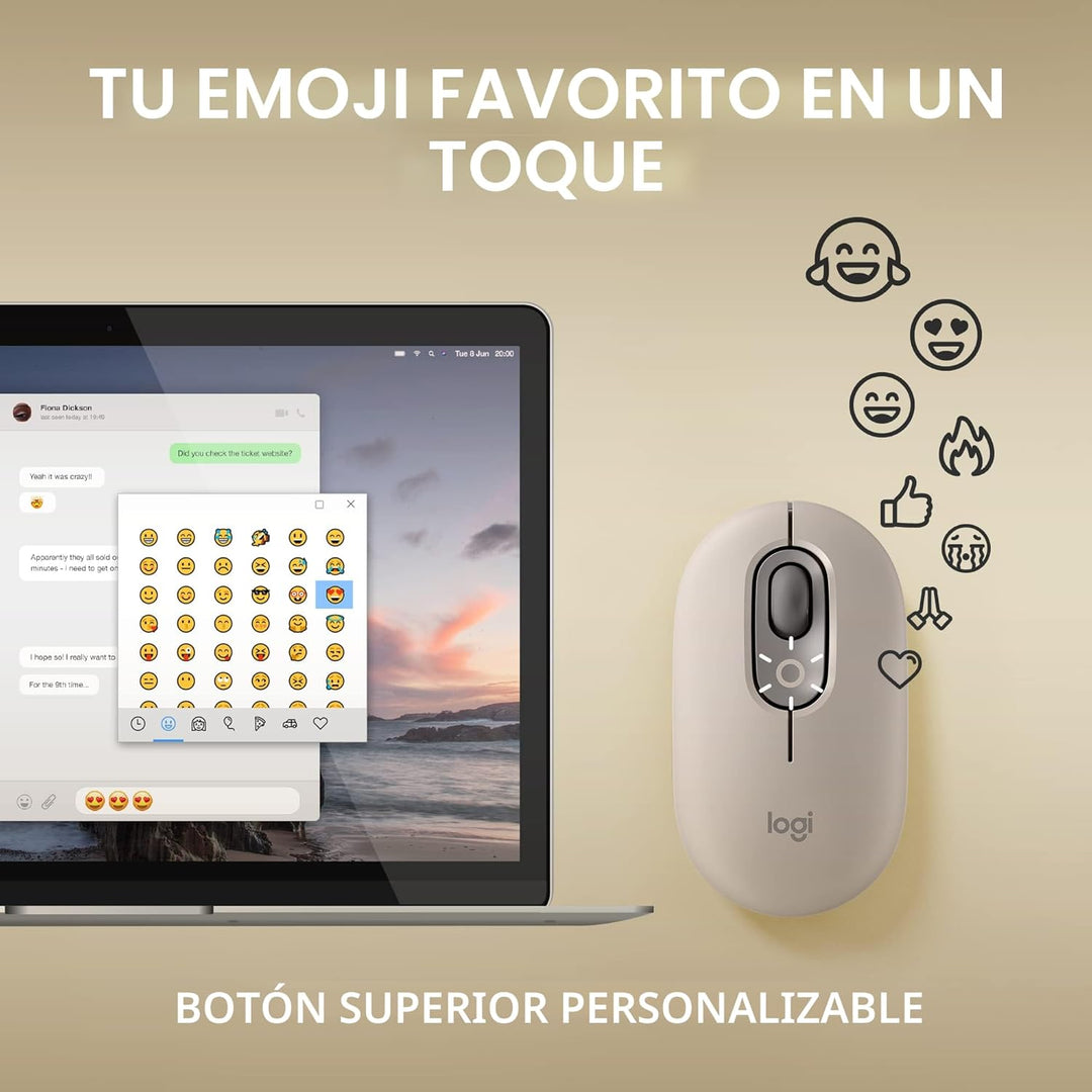 Logitech POP Mouse, ratón inalámbrico con emojis personalizables, t...