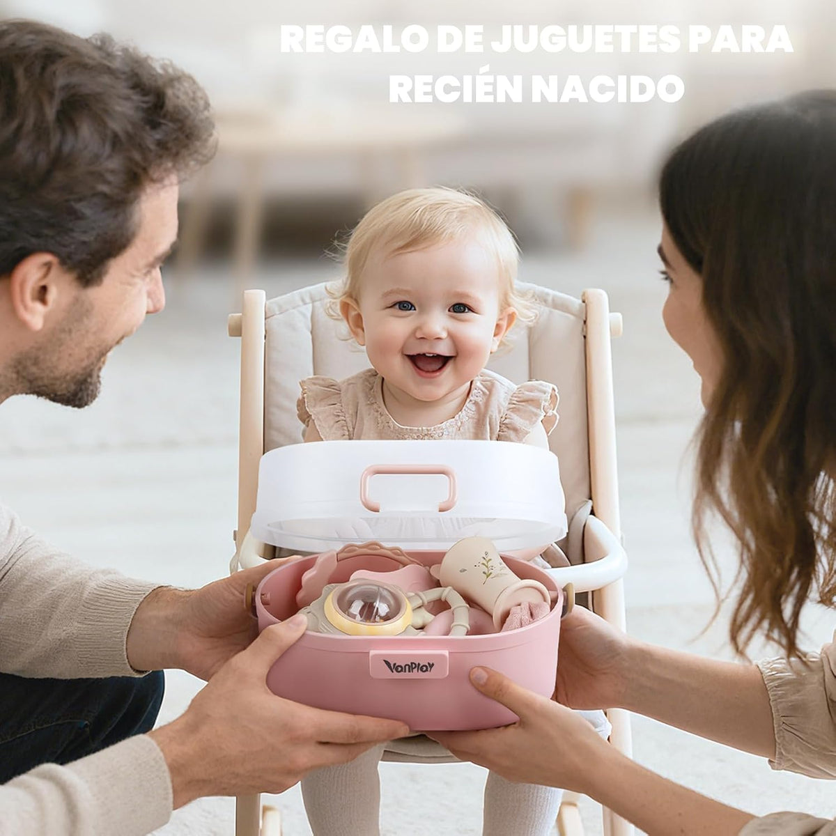 Juguetes para bebés 0-6 meses, sonajeros para bebés, juguetes de dentición 3-6 meses, juguetes para bebés 6-12 meses, 10 piezas de sonajeros y mordedores rosa con caja de almacenamiento, regalo para