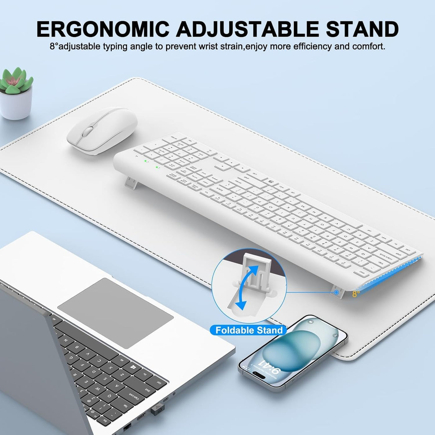 Combo de teclado y mouse inalámbricos, teclado ergonómico silencios...