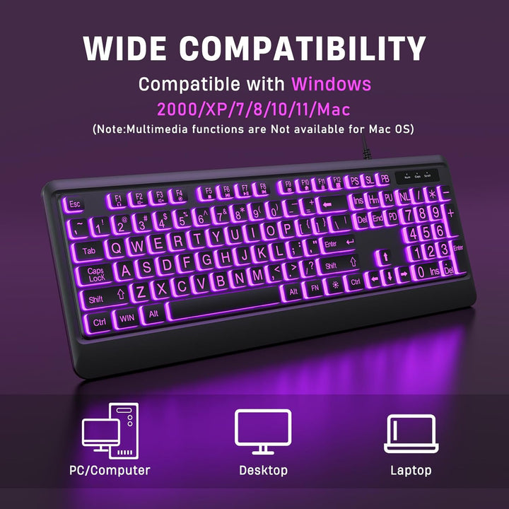 KOPJIPPOM Teclado de Impresión Grande - 7 Colores de Retroiluminaci...