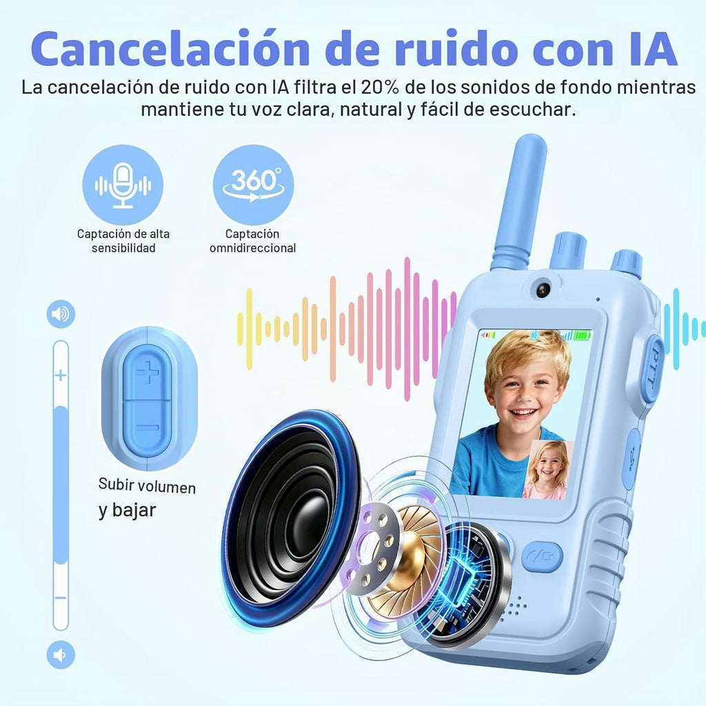 Walkie Talkies de video recargables para niños: 1.5 veces más duración de
