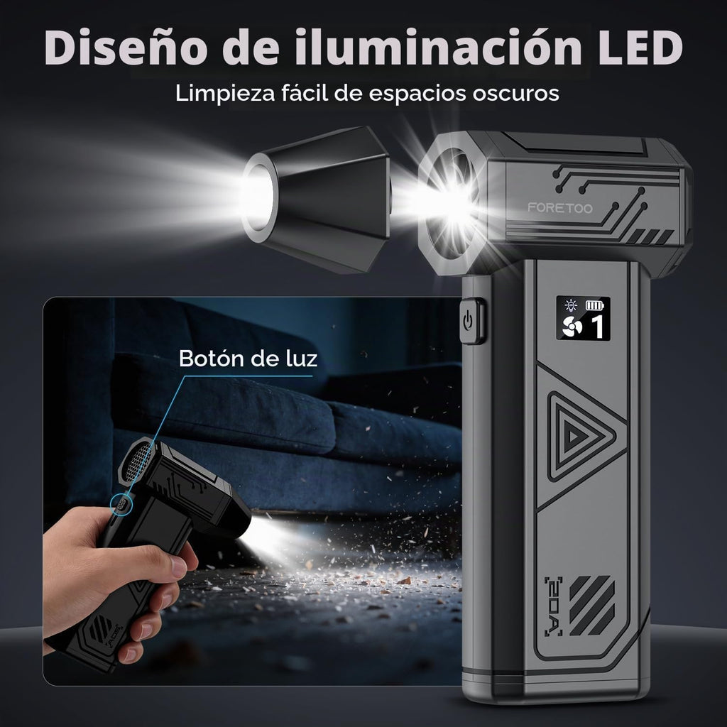 Foretoo Plumero de aire comprimido, pantalla LED súper potente de 130000 rpm, plumero de aire eléctrico con tiempo de funcionamiento prolongado, soplador de aire recargable para el hogar, cámara