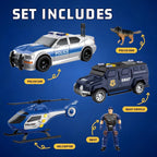 Juego de juguetes de coche de policía, camión blindado SWAT