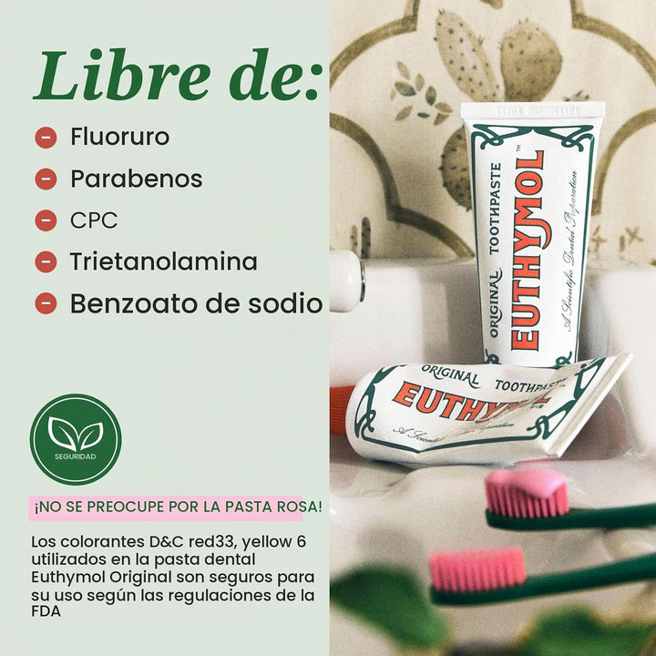 EUTHYMOL Pasta de dientes rosa original (3.7 onzas líquidas x 3, pa...