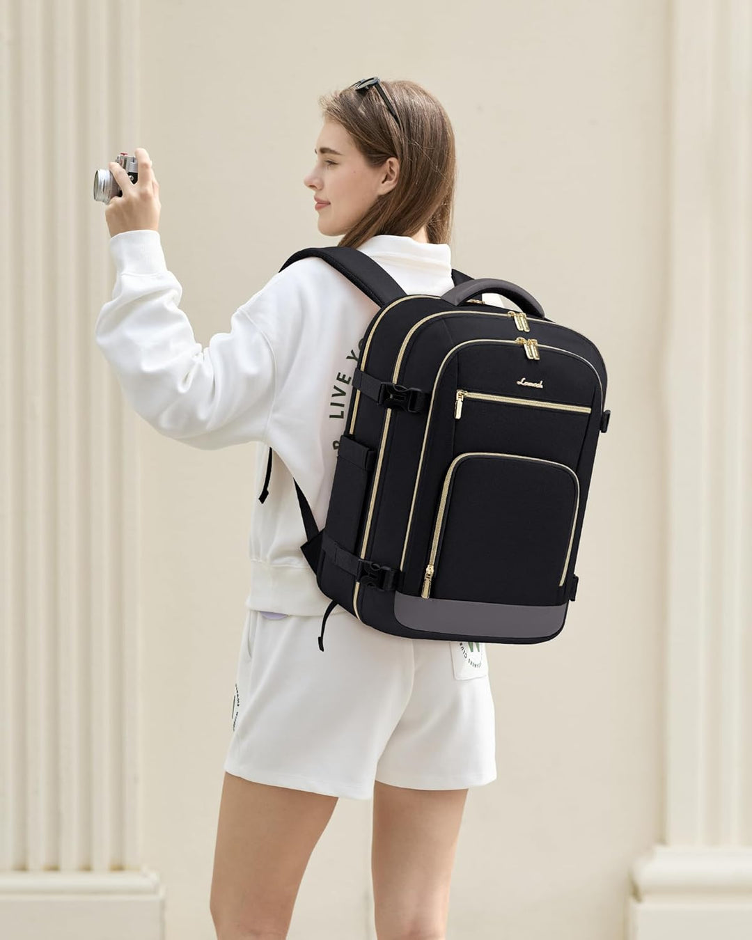 LOVEVOOK Mochila de viaje para mujer y hombre, Negro-gris