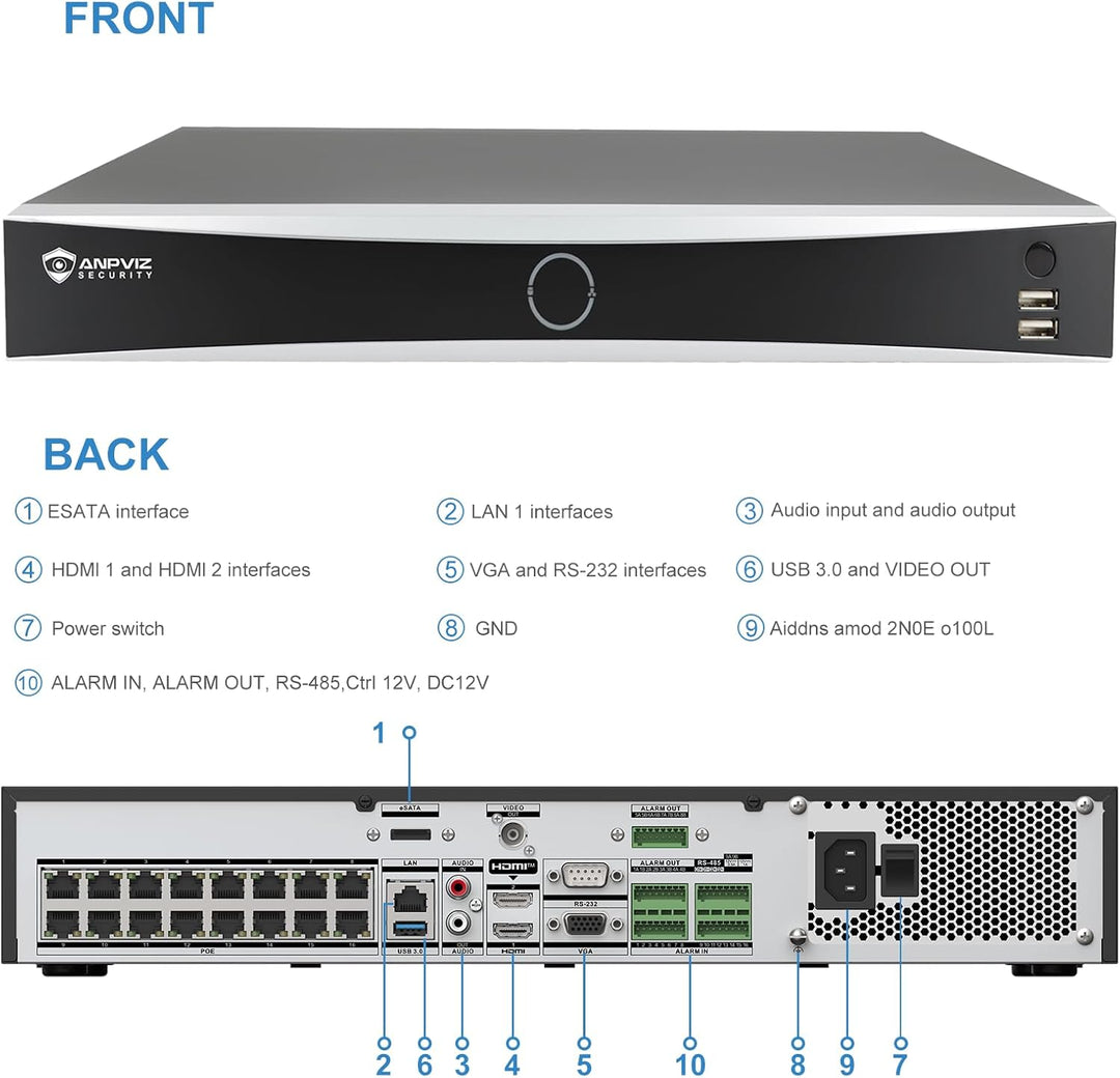 Anpviz NVR PoE de 32 canales 4K 12MP con 16 puertos PoE y 2 HDMI -...